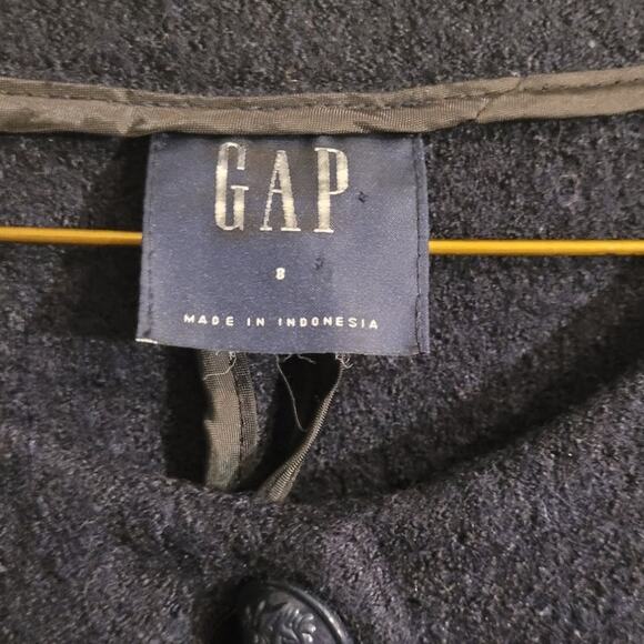 GAP Navy Blue Minimalist Button Jacket S Textured Knit Crest Buttons Old Money - Picture 11 of 11